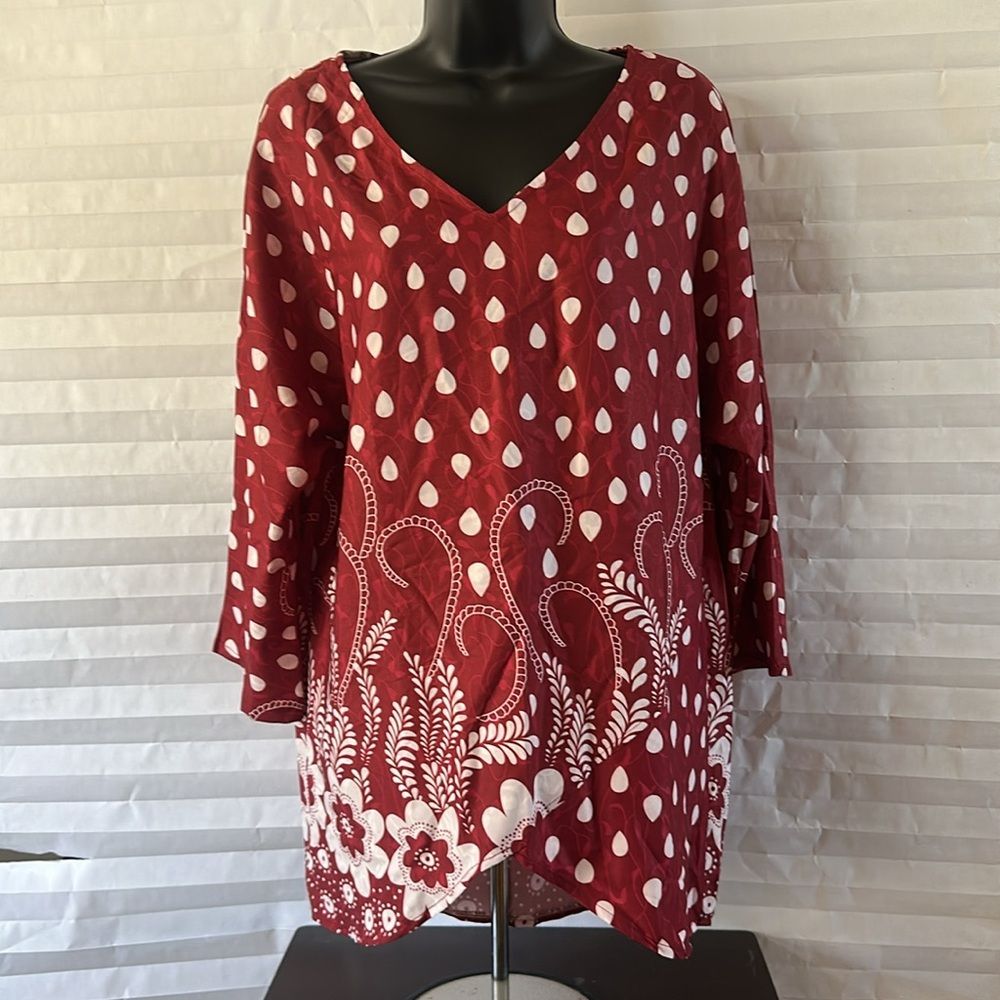 Women's Rust Floral Blouse Size Xl Long Sleeve Unbranded Boho Casual Top